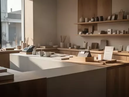 Ein minimalistischer Verkaufstresen in einer Handwerkswerkstatt bei natürlichem Tageslicht ohne technisches Equipment. - Foto: über boerse-global.de