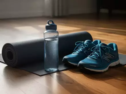 Symbolbild: Yogamatte, Trinkflasche und Laufschuhe - Foto: über boerse-global.de