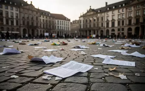 Ein verwaister öffentlicher Platz in einer deutschen Stadt nach einer Großdemonstration mit vereinzelten Papierresten auf dem Boden. - Foto: über boerse-global.de