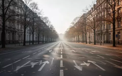 Eine leere, breite Asphaltstraße in Berlin mit Markierungen auf dem Boden bei natürlichem Morgenlicht. - Foto: über boerse-global.de