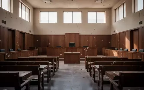 Ein leerer, minimalistischer Gerichtssaal in New Mexico mit Holzelementen und natürlichem Lichteinfall. - Foto: über boerse-global.de