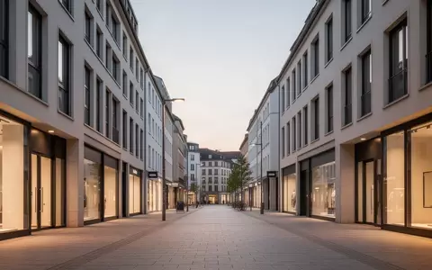 Eine leere, moderne Straßenszene in einer deutschen Stadt bei Dämmerung mit neutralen Gebäudefassaden. - Foto: über boerse-global.de