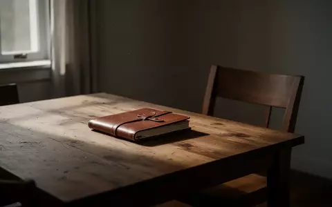 Ein ruhiger, leerer Wohnbereich mit einem Holztisch und einem geschlossenen Notizbuch in gedimmtem Licht. - Foto: über boerse-global.de