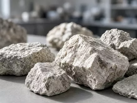 Nahaufnahme von Lithium-Erzproben auf einem Labortisch in einer industriellen Umgebung. - Foto: über boerse-global.de