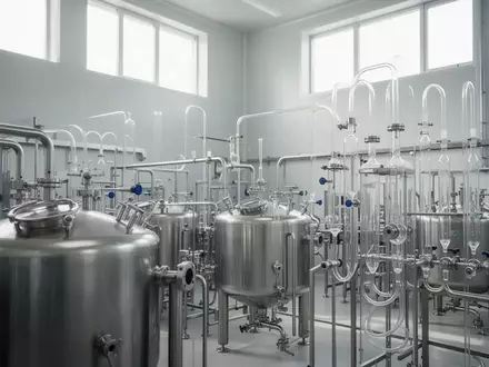 Moderne industrielle Produktionsanlage für Nahrungsergänzungsmittel mit Edelstahltanks in einer hellen Werkshalle. - Foto: über boerse-global.de