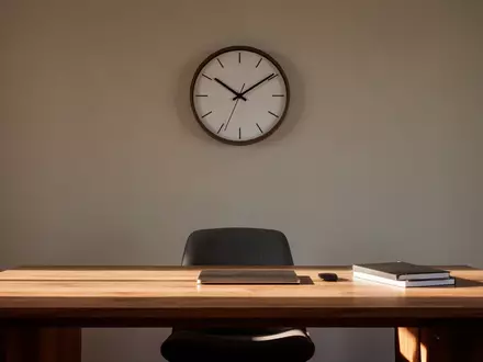 Eine schlichte Wanduhr an einer leeren Bürowand bei natürlichem Lichteinfall. - Foto: über boerse-global.de
