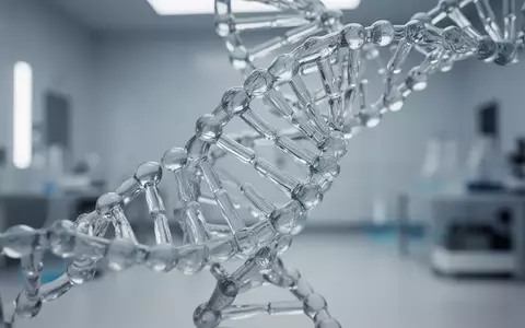Eine abstrakte, gläserne DNA-Doppelhelix in einem Laborumfeld zur Darstellung epigenetischer Forschung. - Foto: über boerse-global.de
