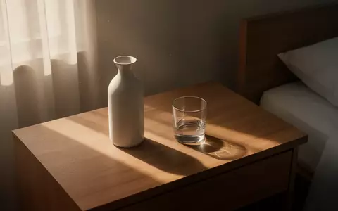 Ein minimalistischer Nachttisch in einem ruhigen Zimmer bei Sonnenaufgang, der Ruhe und zeitliche Ordnung symbolisiert. - Foto: über boerse-global.de