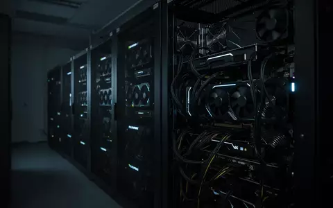 Dunkler Serverraum mit leuchtenden GPU-Racks und industrieller Hardware-Infrastruktur. - Foto: über boerse-global.de