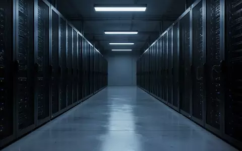 Ein minimalistischer, dunkel beleuchteter Serverraum mit metallischen Rack-Schränken in einer sterilen Umgebung. - Foto: über boerse-global.de