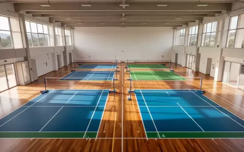 Eine leere, lichtdurchflutete Sporthalle mit professionellen Badmintonfeldern auf Sardinien. - Foto: über boerse-global.de