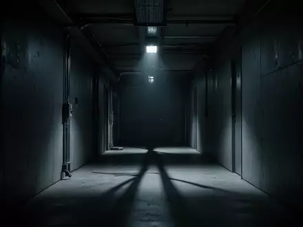 Ein dunkler, minimalistischer Flur mit kühlem Licht und langen Schatten, der eine Atmosphäre von technischer Störung vermittelt. - Foto: über boerse-global.de