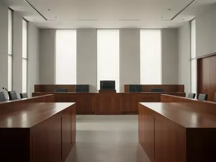 Ein minimalistisch gestalteter, leerer Gerichtssaal mit hellem Holz und diffusem Tageslicht. - Foto: über boerse-global.de