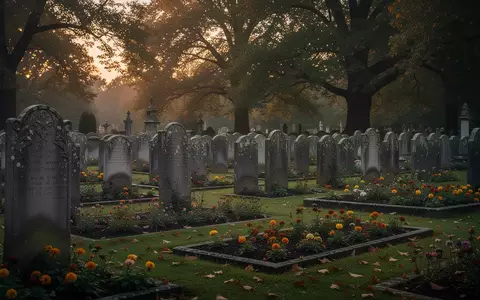Ein ruhiger, gepflegter Friedhof mit alten Grabsteinen und Blumenbeeten in der Abenddämmerung. - Foto: über boerse-global.de