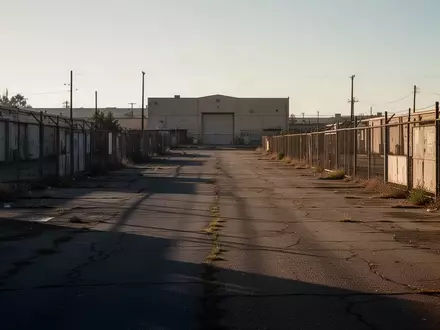 Ein verlassenes Industriegelände in Kalifornien mit leeren Asphaltflächen und einem Lagergebäude im Hintergrund bei Tageslicht. - Foto: über boerse-global.de