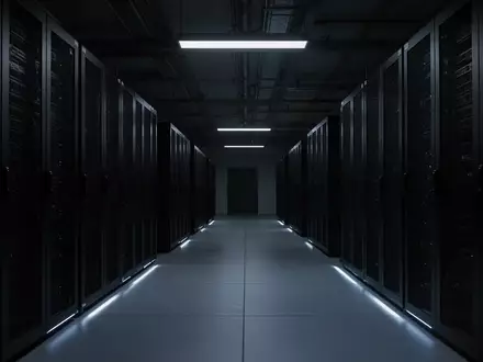 Dunkler, minimalistischer Serverraum mit unbeleuchteten Serverschränken in einer industriellen Umgebung. - Foto: über boerse-global.de