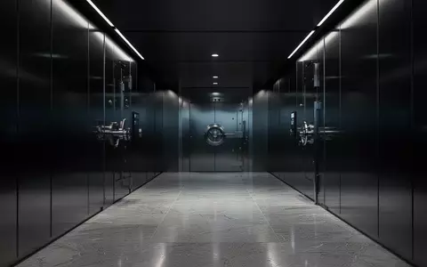 Ein minimalistischer, modern gestalteter Bankflur mit polierten Steinböden und reflektierenden Wänden in einer sterilen Atmosphäre. - Foto: über boerse-global.de