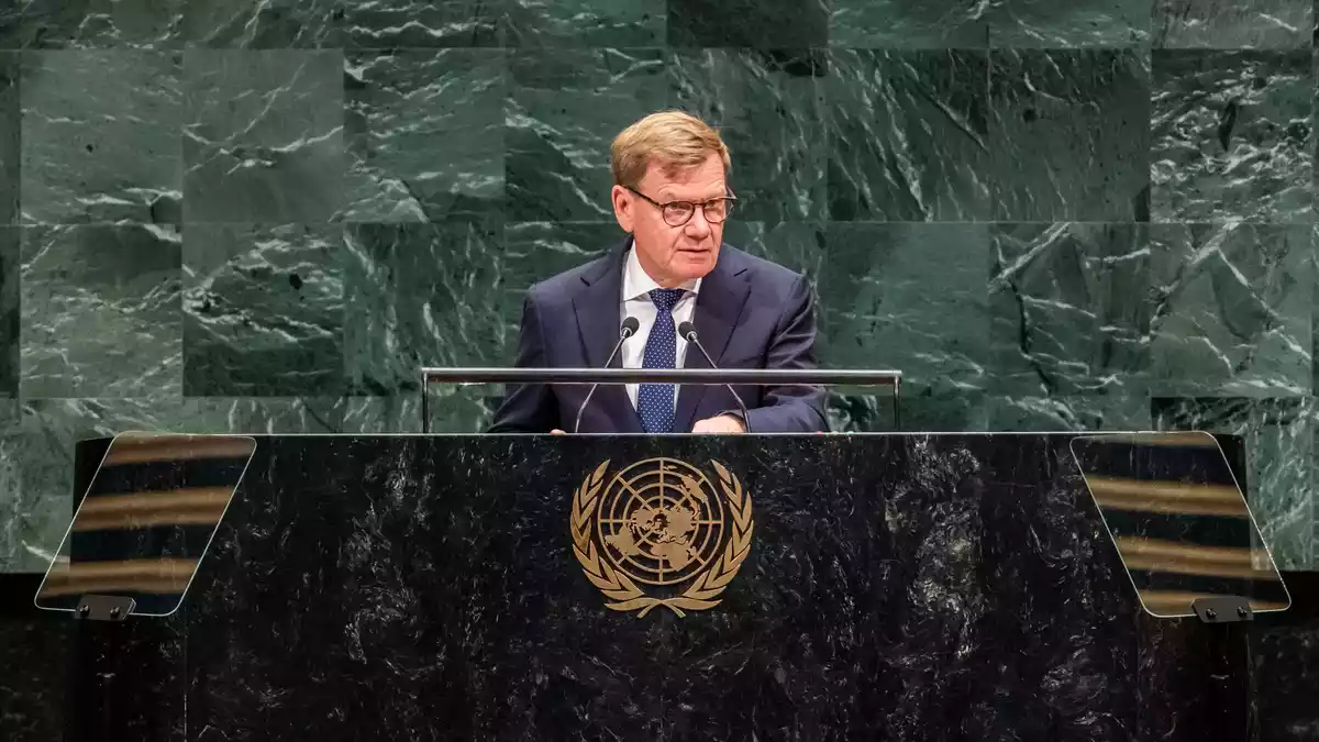 Wadephul bei seiner Rede der UN-Generaldebatte. - Bild: Michael Kappeler/dpa