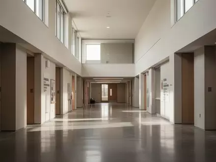 Ein heller, minimalistischer Flur in einem Verwaltungsgebäude mit klaren Linien und natürlichem Lichteinfall. - Foto: über boerse-global.de