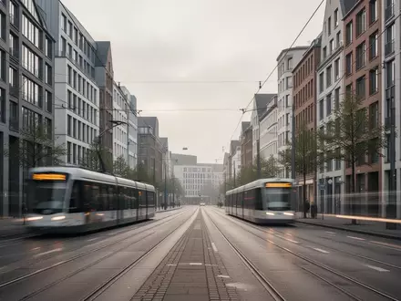 Eine menschenleere, moderne Straßenszene in einer Kölner Stadtlandschaft bei bewölktem Tageslicht. - Foto: über boerse-global.de
