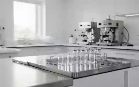 Ein steriler, modern gestalteter medizinischer Laborraum mit leeren Glasampullen auf einer glatten Arbeitsfläche. - Foto: über boerse-global.de