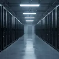 Ein minimalistischer, unbesetzter Serverraum mit dunklen, leuchtenden Serverschränken in einer kühlen, industriellen Umgebung. - Foto: über boerse-global.de