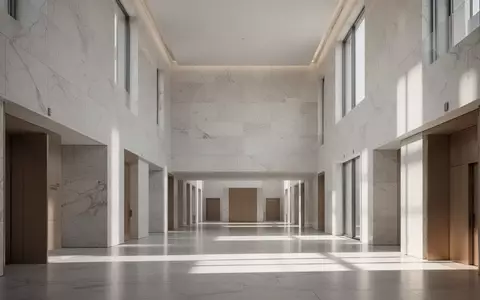Ein minimalistisches, lichtdurchflutetes Foyer in einem modernen europäischen Regierungsgebäude mit klaren architektonischen Linien. - Foto: über boerse-global.de