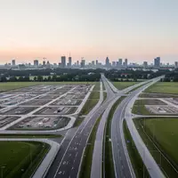 Ein weitläufiges städtebauliches Entwicklungsgebiet in München bei Dämmerung mit vorbereiteten Bauflächen und neuen Verkehrsachsen. - Foto: über boerse-global.de