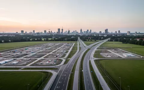 Ein weitläufiges städtebauliches Entwicklungsgebiet in München bei Dämmerung mit vorbereiteten Bauflächen und neuen Verkehrsachsen. - Foto: über boerse-global.de