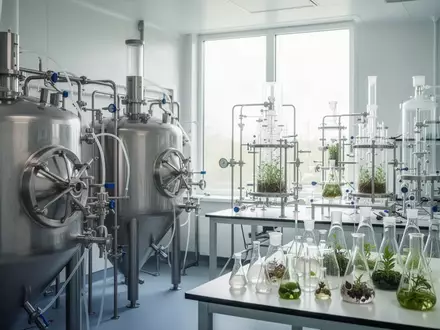 Moderne Laboreinrichtung mit Edelstahltanks und Bioreaktoren zur Erforschung pflanzlicher Lebensmittelalternativen. - Foto: über boerse-global.de