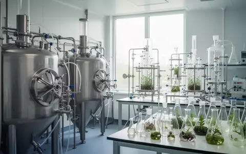 Moderne Laboreinrichtung mit Edelstahltanks und Bioreaktoren zur Erforschung pflanzlicher Lebensmittelalternativen. - Foto: über boerse-global.de