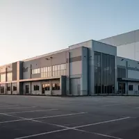 Ein großflächiger, moderner Gewerbebau mit weitläufiger asphaltierter Fläche bei klarem Tageslicht. - Foto: über boerse-global.de