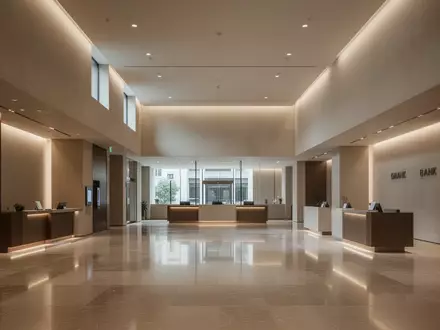 Modernes Bankgebäude mit minimalistischer Architektur und klaren Linien bei natürlichem Lichteinfall. - Foto: über boerse-global.de