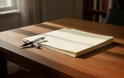 Ein minimalistischer Schreibtisch aus Holz mit einem Füllfederhalter und einem Stapel unbeschriebener Blätter in einem hellen Arbeitszimmer. - Foto: über boerse-global.de