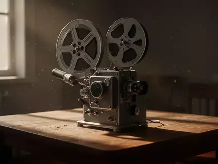 Ein alter analoger Filmprojektor steht in einem schwach beleuchteten Raum und fängt das einfallende Tageslicht ein. - Foto: über boerse-global.de