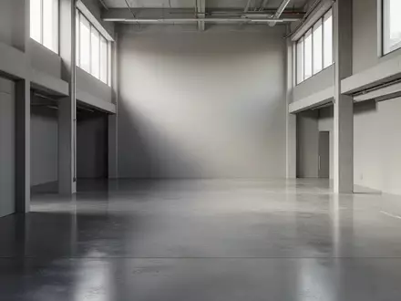 Ein minimalistischer, leerer Industrieraum mit poliertem Betonboden und neutralen Wänden bei natürlichem Tageslicht. - Foto: über boerse-global.de
