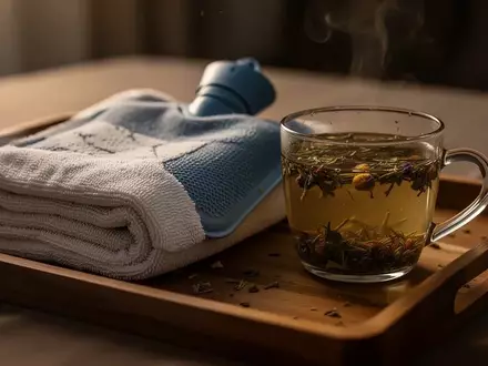 Symbolbild: Wärmflasche, Handtuch und Kräutertee - Foto: über boerse-global.de