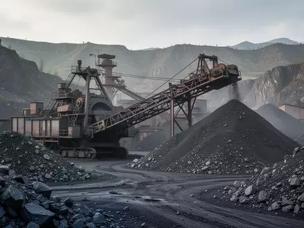 Industrielle Graphitverarbeitungsanlage in einer weitläufigen Landschaft mit gelagerten Rohstoffen. - Foto: über boerse-global.de