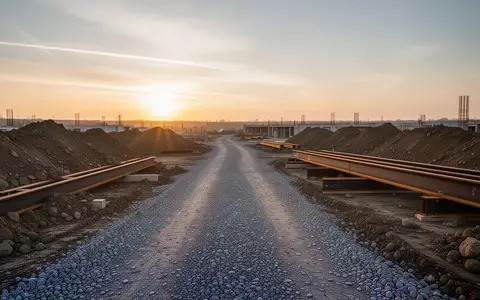 Eine weite, unbesiedelte Baustelle bei Sonnenaufgang mit aufgeschütteter Erde und Stahlträgern. - Foto: über boerse-global.de
