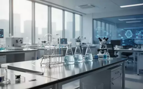Ein modernes, helles Biolabor mit wissenschaftlicher Ausrüstung auf einer Edelstahlarbeitsfläche. - Foto: über boerse-global.de
