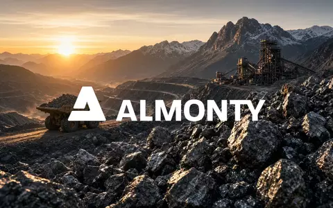 Abstrakte Darstellung einer Bergbau-Industrieanlage in einer Berglandschaft bei Sonnenaufgang. - Foto: über boerse-global.de