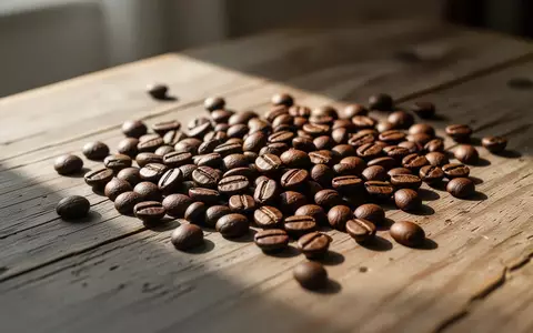Nahaufnahme von gerösteten Kaffeebohnen auf einer hölzernen Tischoberfläche bei natürlichem Lichteinfall. - Foto: über boerse-global.de