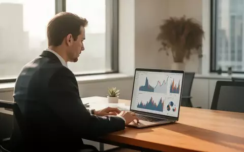Ein Investor blickt in einem modernen Büro auf einen Laptop mit Finanzdaten. - Foto: über boerse-global.de