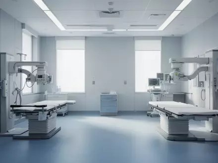Ein minimalistischer, steriler Behandlungsraum in einer Klinik mit neutraler Farbgebung und natürlichem Licht. - Foto: über boerse-global.de