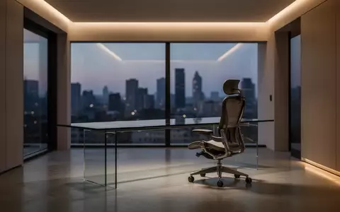 Ein minimalistisch eingerichtetes, modern gestaltetes Heimbüro in der Dämmerung mit indirekter Beleuchtung und klaren architektonischen Linien. - Foto: über boerse-global.de
