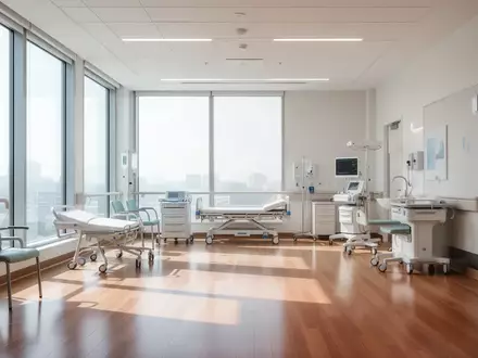 Ein heller, moderner Rehabilitationsraum in einer Klinik mit großen Fenstern und natürlichem Tageslicht. - Foto: über boerse-global.de
