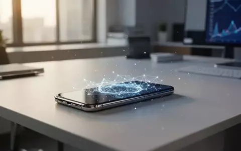 Modernes Büro mit einem Smartphone, das eine digitale Blockchain-Visualisierung anzeigt. - Foto: über boerse-global.de