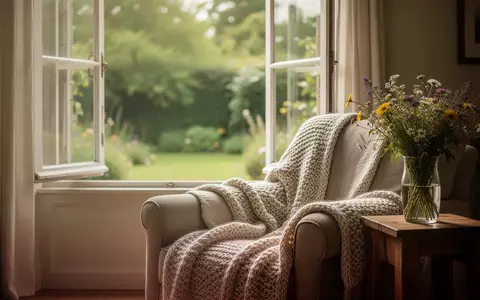 Ein lichtdurchflutetes Wohnzimmer mit einem bequemen Sessel und frischen Blumen, das eine ruhige und unterstützende Atmosphäre vermittelt. - Foto: über boerse-global.de