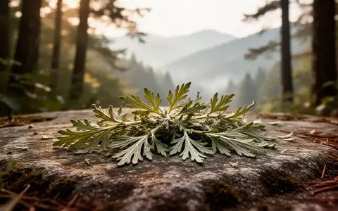 Getrocknete Beifußblätter auf einem Stein vor einer nebligen Berglandschaft - Foto: über boerse-global.de