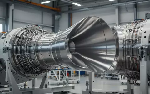 Ein hochmodernes Triebwerksteil in einer sauberen, technologisch fortschrittlichen Fertigungshalle der Raumfahrtindustrie. - Foto: über boerse-global.de